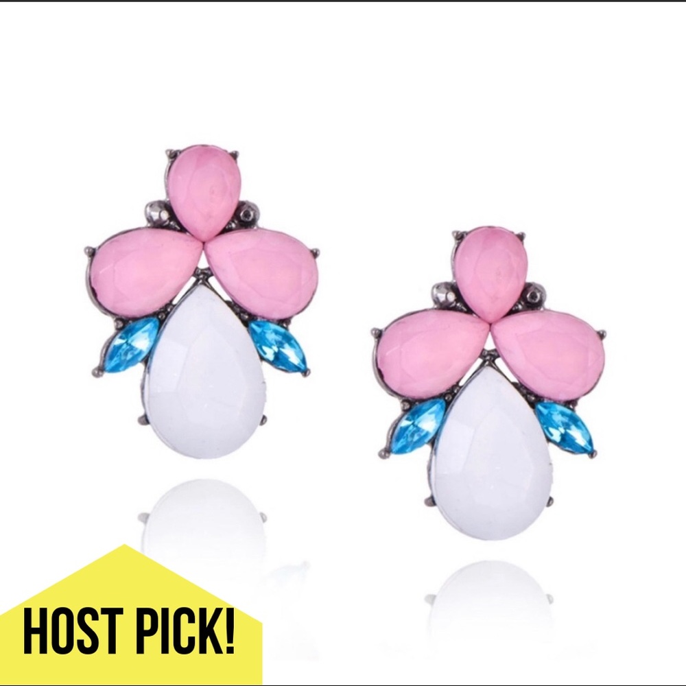 🎉HP🎉 Pink & Blue Crystal Flower Stud Earrings